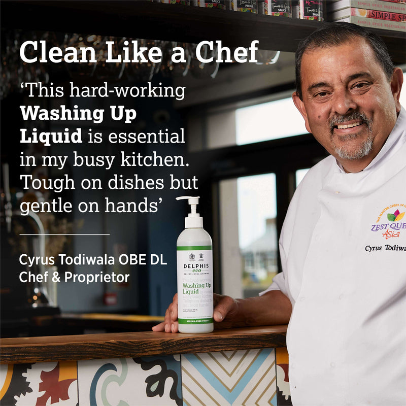 Cyrus Todiwala chef and proprietor recommends using Delphis Eco Washing Up Liquid