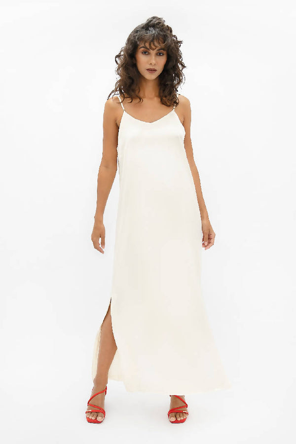 Calabar Silk Slip Dress in Pearl White