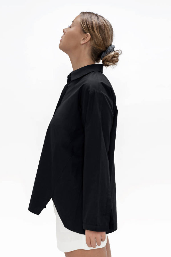 Budapest Organic Cotton Oversized Shirt in Eclipse Black