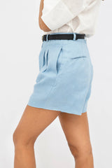 French Riviera Linen Mom Shorts in Sommerhus Blue