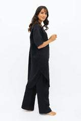 Seville TENCEL™ Oversized Midi Dress in Licorice Black