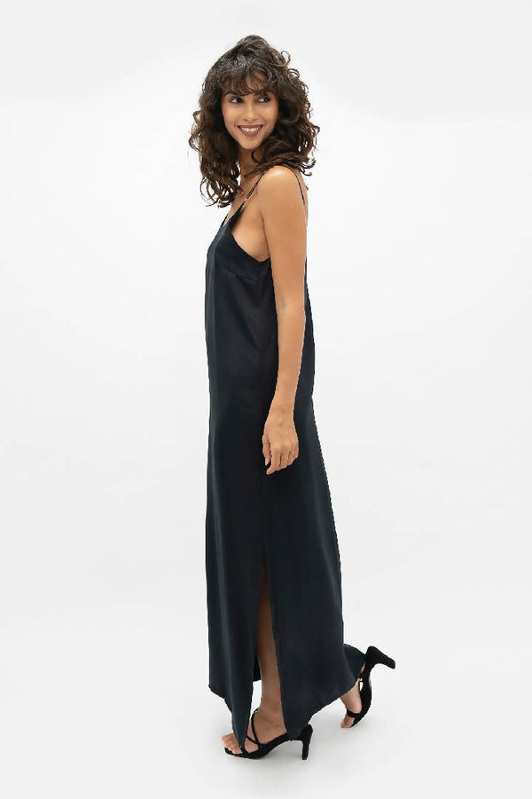 Calabar Silk Slip Dress in Black