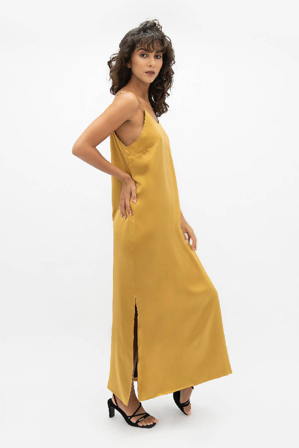 Calabar Silk Slip Dress in Mimosa Yellow