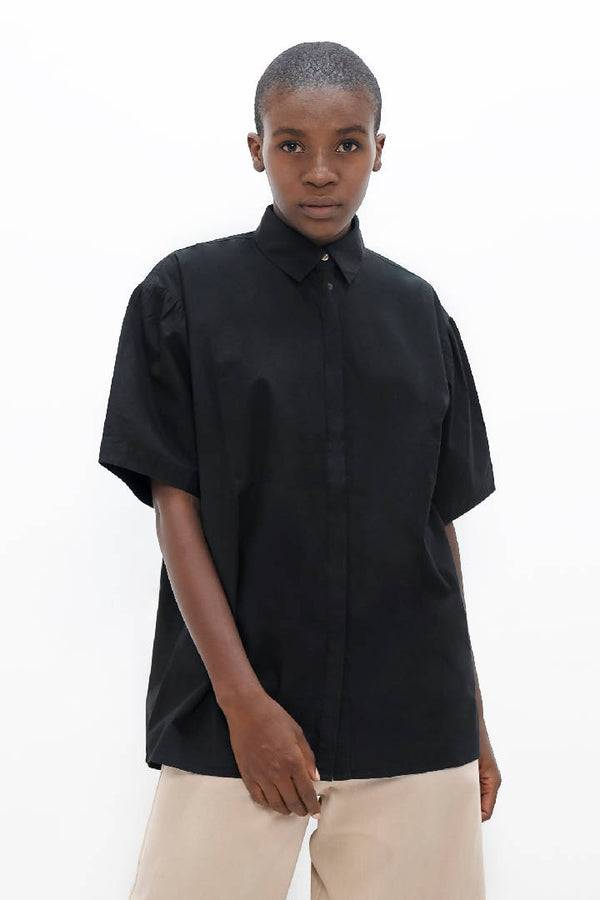 Vienna Organic Cotton Short Sleeves Shirt in Eclipse Black