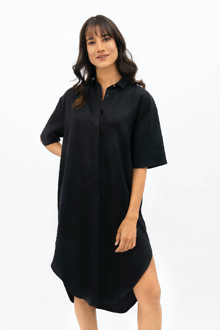 Seville TENCEL™ Oversized Midi Dress in Licorice Black