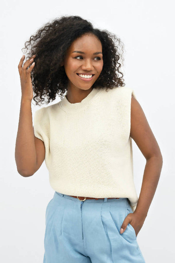 Napoli High Neck Knitted Top in Porcelain White