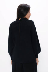 Ottawa - Hand Knitted Wool High Neck Sweater - Licorice Black