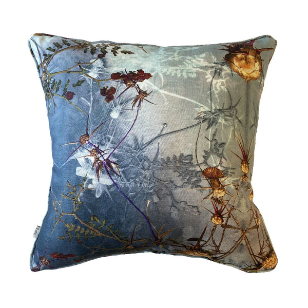 Luxury Irish Linen 50cm Wild Thistle Blue Vibrant Square Cushion