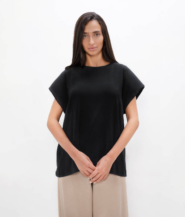 Muscat - PYRATEX® Organic Cotton Bold Shoulder Tee - Black Sand